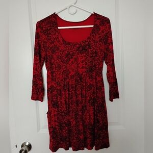Soma Red and Black Floral Long Sleeve Dress S